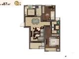 绿洲华亭茗苑_2室2厅2卫 建面87平米